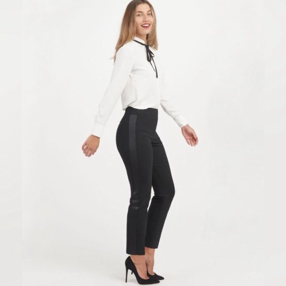 EUC Women's SPANX The Perfect Black Pant in Black & Satin Trim | Size SP - Picture 1 of 14
